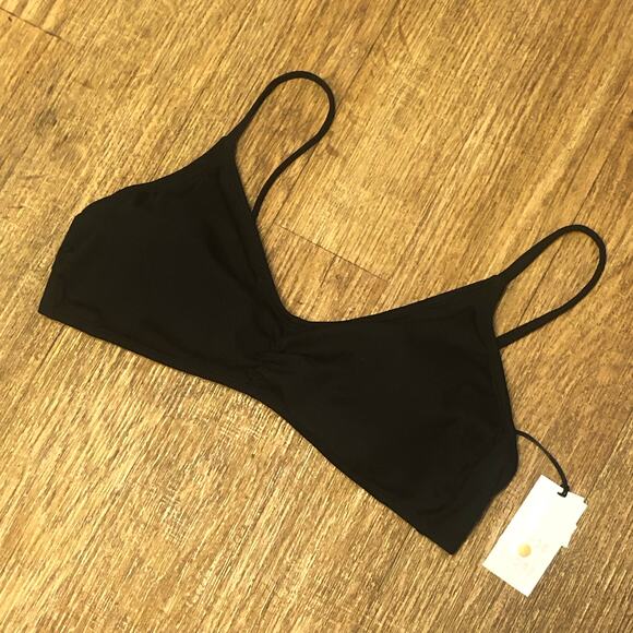 Shade & Shore Black Ruched Ribbed Bralette Bikini Top Size Large - Picture 3 of 11